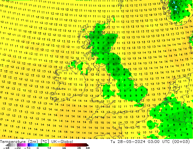 Temperatura (2m) UK-Global mar 28.05.2024 03 UTC