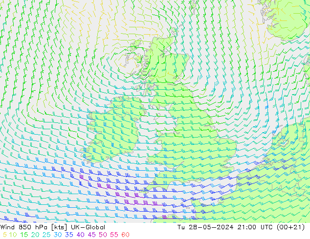 ветер 850 гПа UK-Global вт 28.05.2024 21 UTC