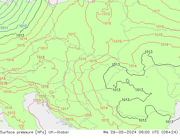 Presión superficial UK-Global mié 29.05.2024 06 UTC