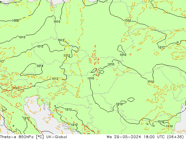 Theta-e 850hPa UK-Global We 29.05.2024 18 UTC