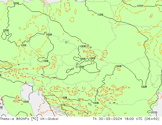 Theta-e 850hPa UK-Global Do 30.05.2024 18 UTC