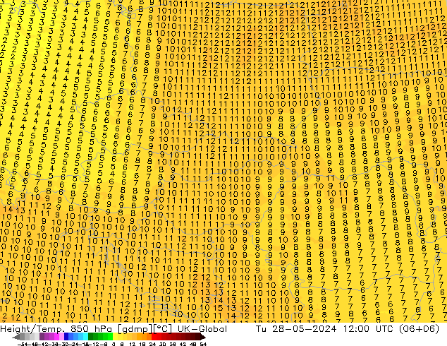 Height/Temp. 850 hPa UK-Global Ter 28.05.2024 12 UTC