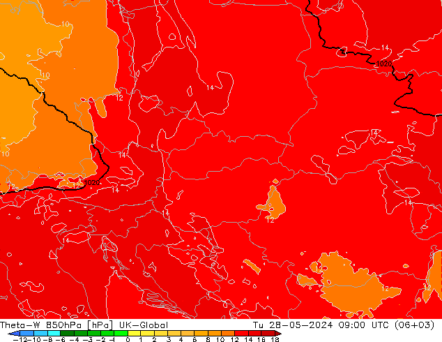 Theta-W 850hPa UK-Global  28.05.2024 09 UTC