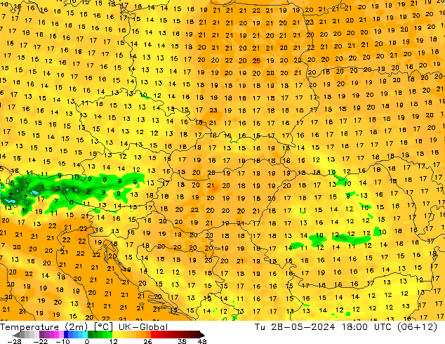 Temperature (2m) UK-Global Tu 28.05.2024 18 UTC