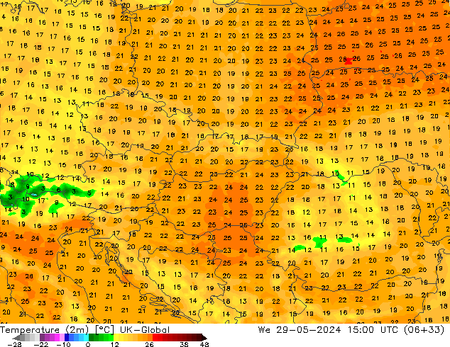 Temperature (2m) UK-Global We 29.05.2024 15 UTC