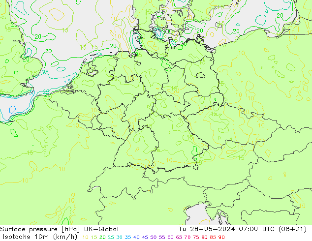 Isotachen (km/h) UK-Global di 28.05.2024 07 UTC