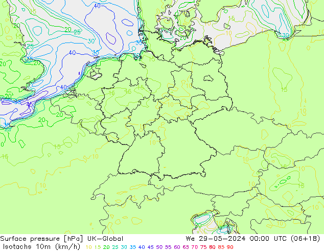 Eşrüzgar Hızları (km/sa) UK-Global Çar 29.05.2024 00 UTC