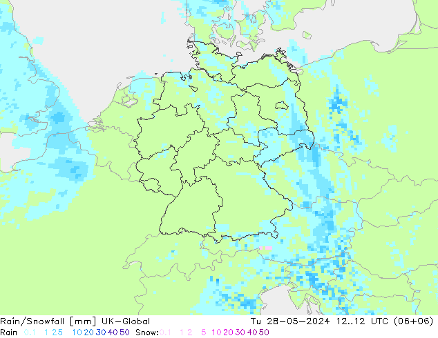 Regen/Sneeuwval UK-Global di 28.05.2024 12 UTC