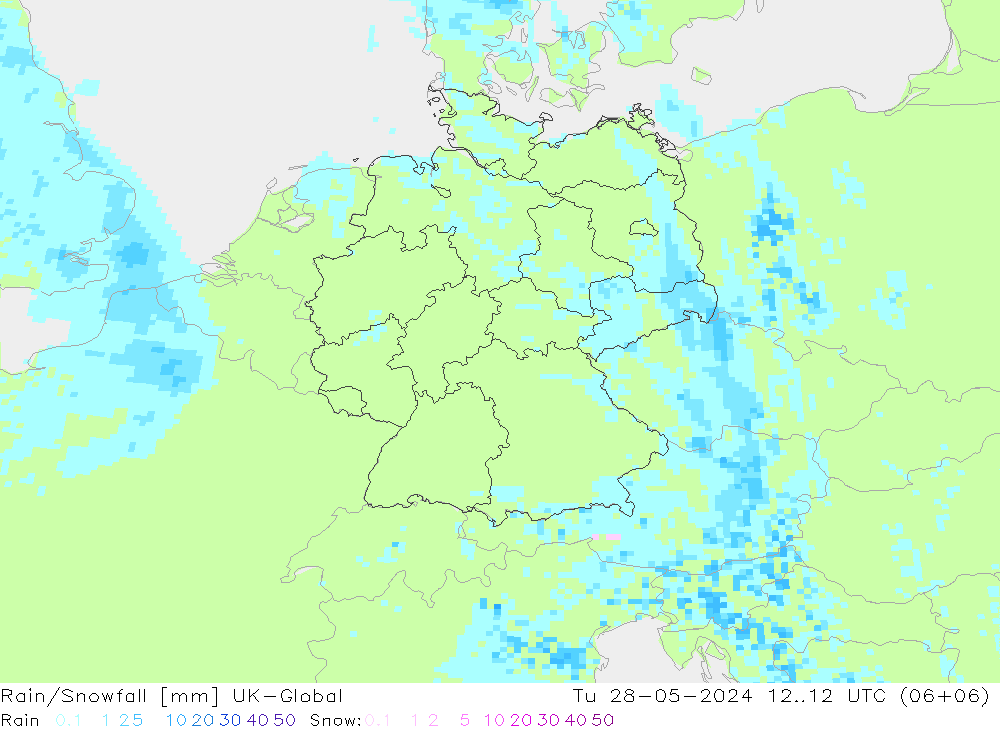 Regen/Schneefall UK-Global Di 28.05.2024 12 UTC