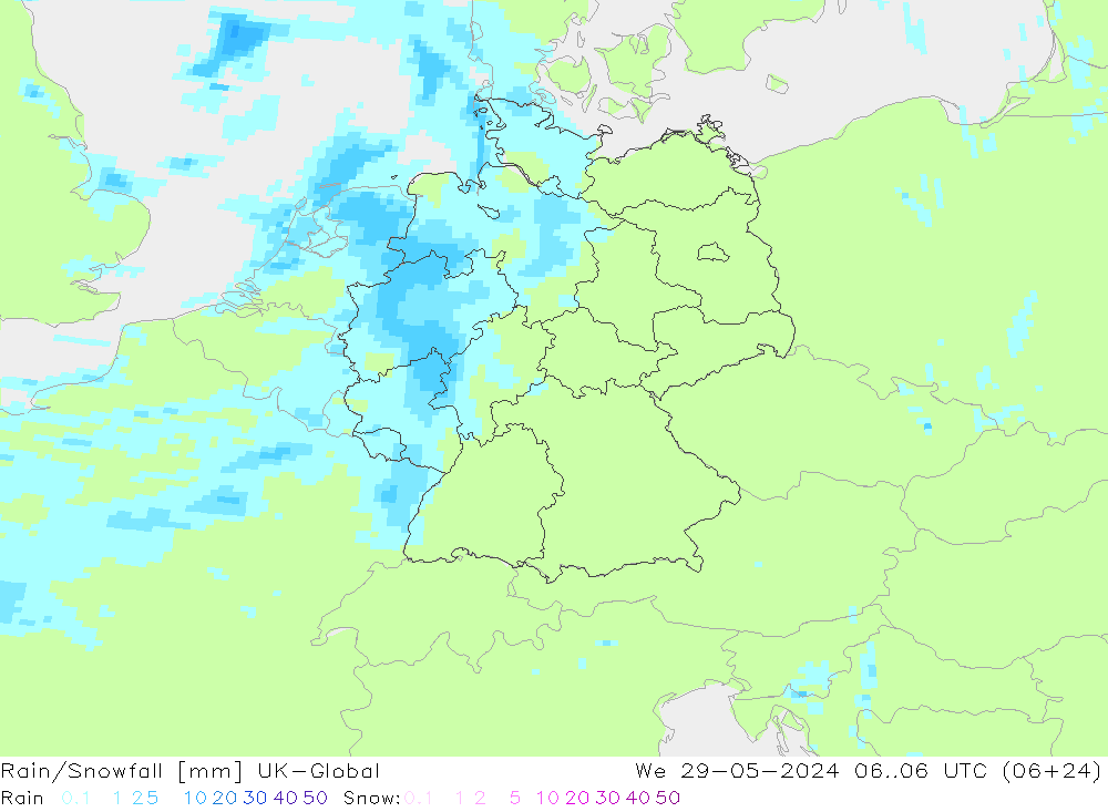 Rain/Snowfall UK-Global  29.05.2024 06 UTC