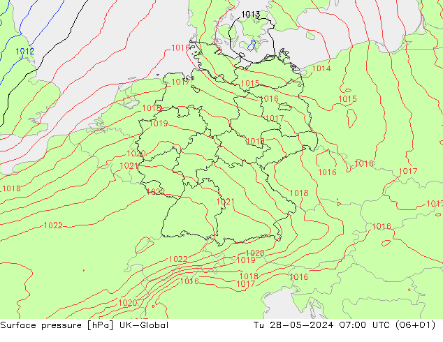 pression de l'air UK-Global mar 28.05.2024 07 UTC