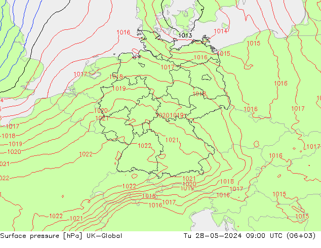 Luchtdruk (Grond) UK-Global di 28.05.2024 09 UTC