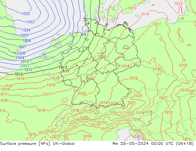 pressão do solo UK-Global Qua 29.05.2024 00 UTC