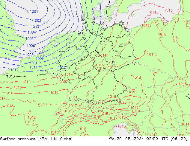 Surface pressure UK-Global We 29.05.2024 02 UTC