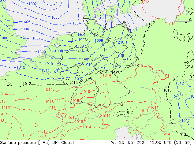 pressão do solo UK-Global Qua 29.05.2024 12 UTC