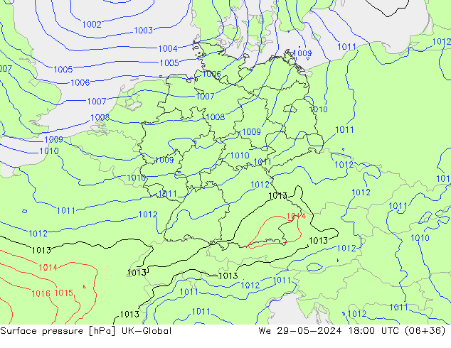 Atmosférický tlak UK-Global St 29.05.2024 18 UTC