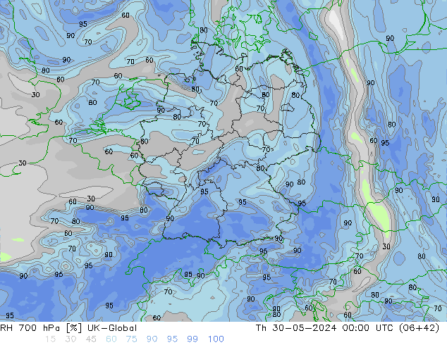 RH 700 hPa UK-Global Do 30.05.2024 00 UTC