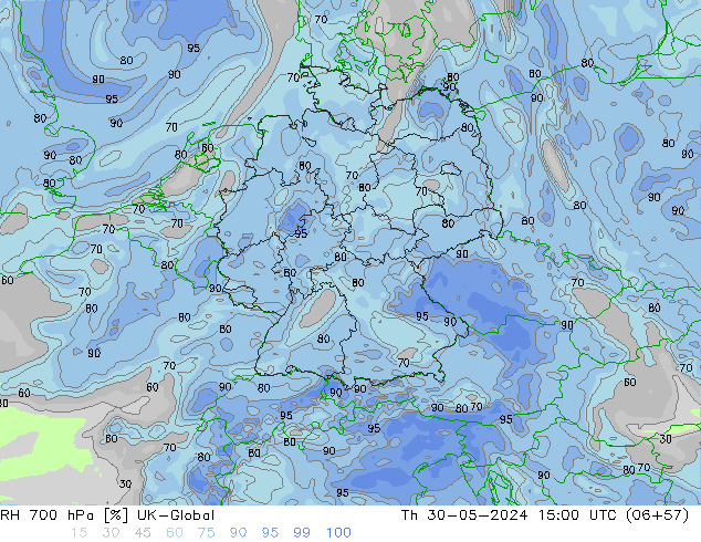 RH 700 hPa UK-Global gio 30.05.2024 15 UTC