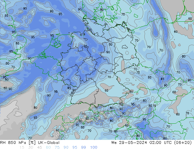 RH 850 hPa UK-Global Qua 29.05.2024 02 UTC
