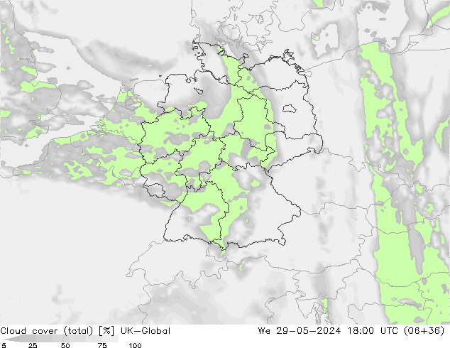 zachmurzenie (suma) UK-Global śro. 29.05.2024 18 UTC