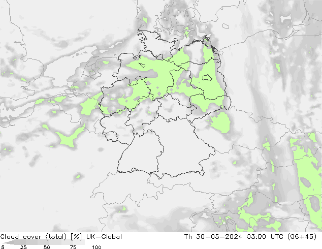 Cloud cover (total) UK-Global Th 30.05.2024 03 UTC