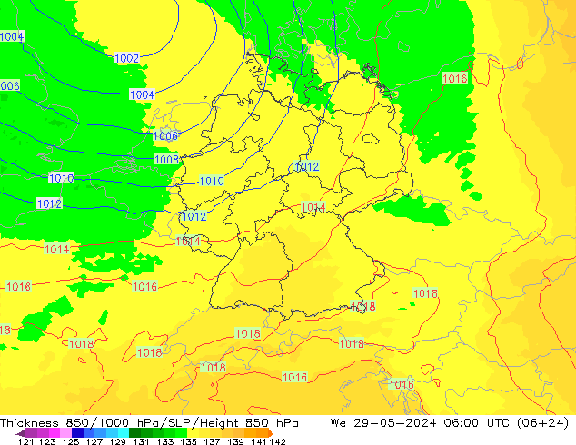 Dikte 850-1000 hPa UK-Global wo 29.05.2024 06 UTC