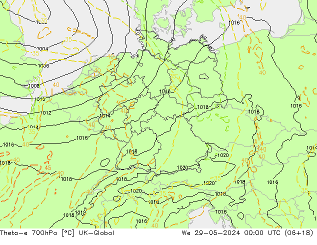 Theta-e 700hPa UK-Global St 29.05.2024 00 UTC