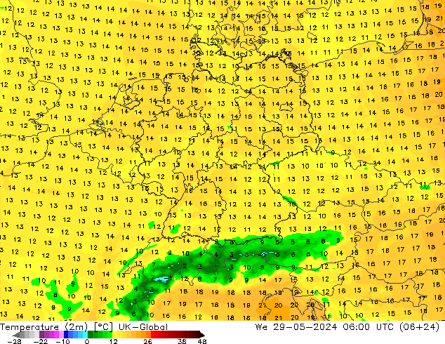 Temperature (2m) UK-Global We 29.05.2024 06 UTC