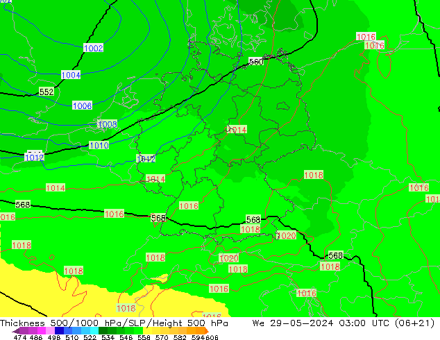 Thck 500-1000hPa UK-Global We 29.05.2024 03 UTC