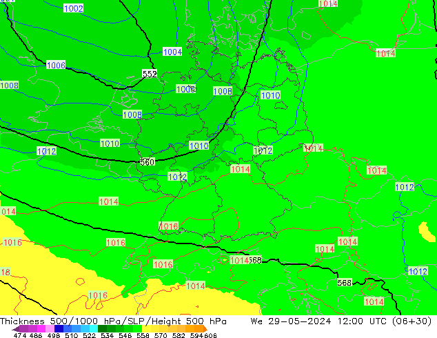 Thck 500-1000hPa UK-Global St 29.05.2024 12 UTC