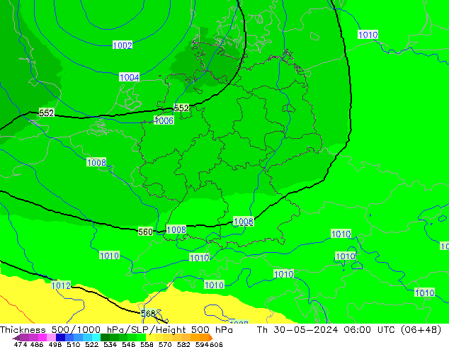 Schichtdicke 500-1000 hPa UK-Global Do 30.05.2024 06 UTC