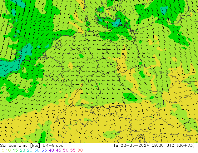 Surface wind UK-Global Tu 28.05.2024 09 UTC
