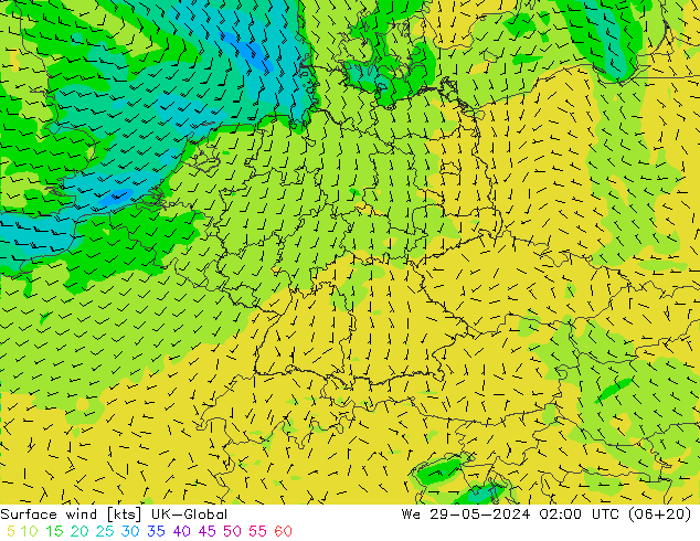 Rüzgar 10 m UK-Global Çar 29.05.2024 02 UTC