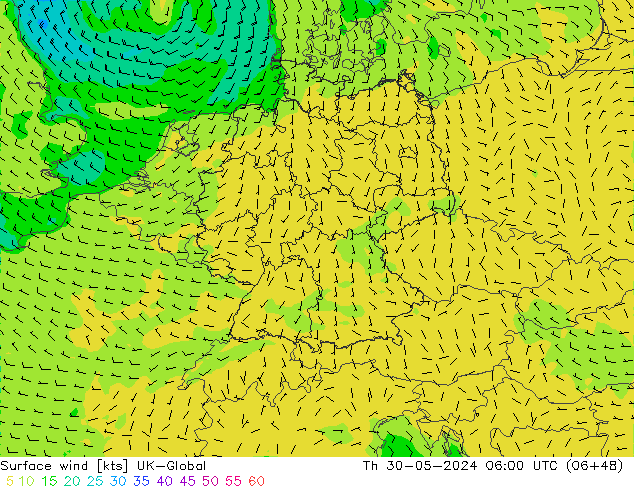 Wind 10 m UK-Global do 30.05.2024 06 UTC