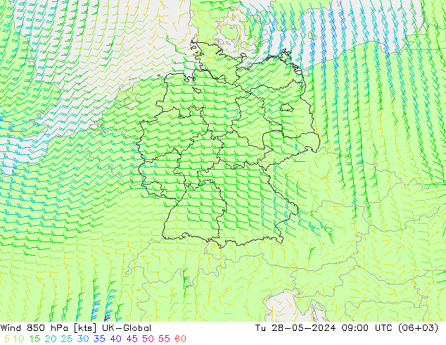 Rüzgar 850 hPa UK-Global Sa 28.05.2024 09 UTC