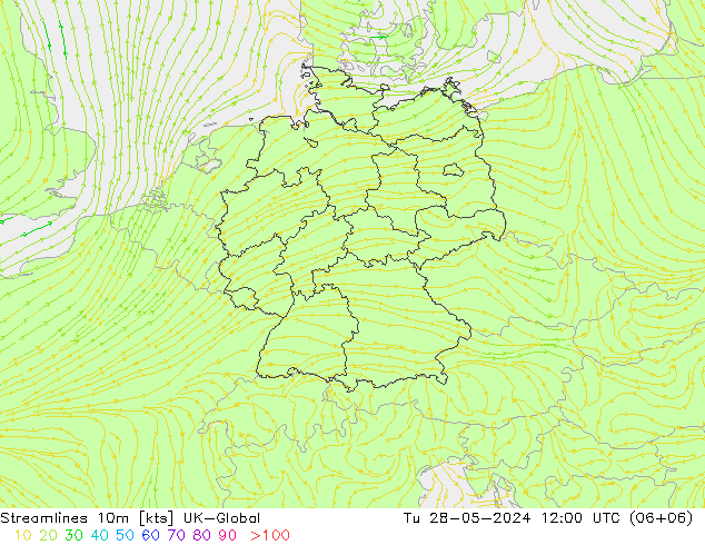 Stromlinien 10m UK-Global Di 28.05.2024 12 UTC