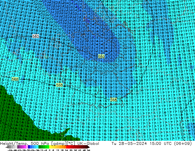 Height/Temp. 500 hPa UK-Global Tu 28.05.2024 15 UTC