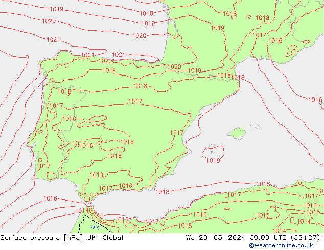 Surface pressure UK-Global We 29.05.2024 09 UTC