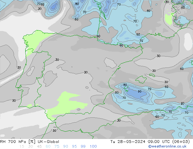 RH 700 hPa UK-Global  28.05.2024 09 UTC