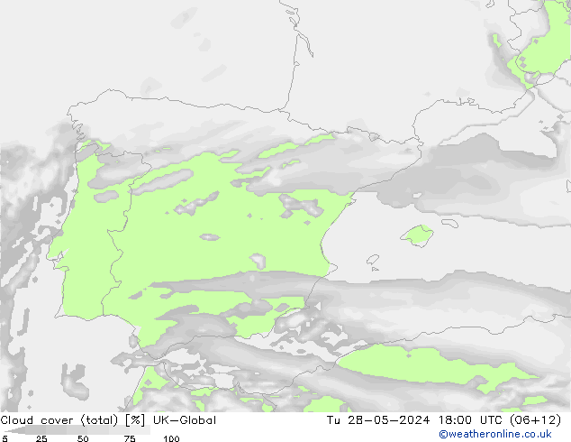 Wolken (gesamt) UK-Global Di 28.05.2024 18 UTC