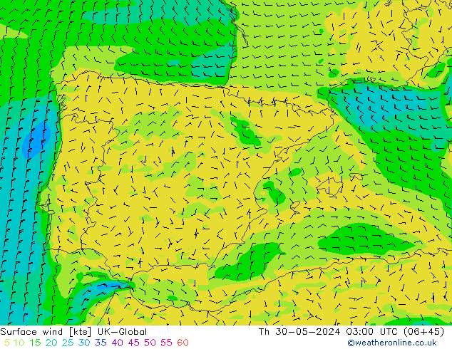 Surface wind UK-Global Th 30.05.2024 03 UTC