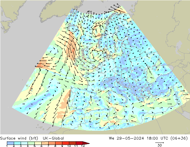 Bodenwind (bft) UK-Global Mi 29.05.2024 18 UTC