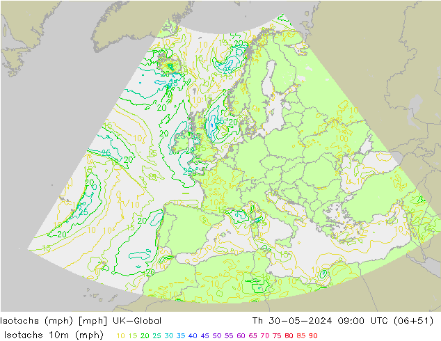 Isotachen (mph) UK-Global Do 30.05.2024 09 UTC