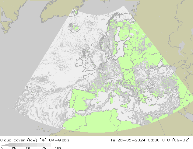 Bewolking (Laag) UK-Global di 28.05.2024 08 UTC