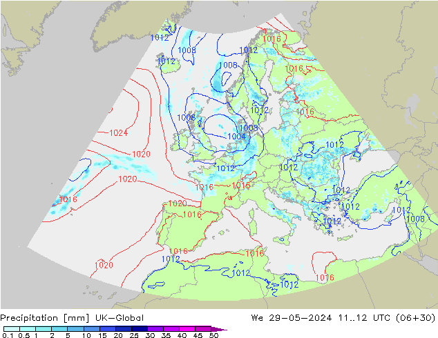 Precipitation UK-Global We 29.05.2024 12 UTC