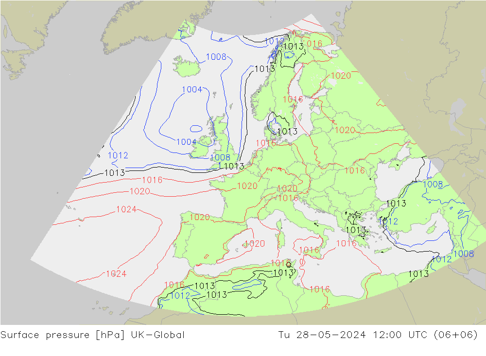 地面气压 UK-Global 星期二 28.05.2024 12 UTC