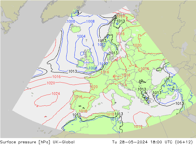 地面气压 UK-Global 星期二 28.05.2024 18 UTC