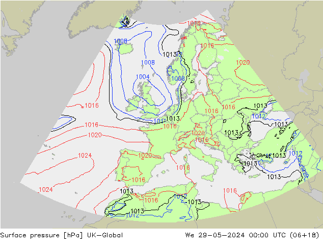 Presión superficial UK-Global mié 29.05.2024 00 UTC