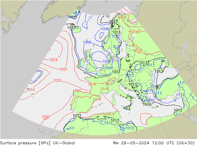 Surface pressure UK-Global We 29.05.2024 12 UTC