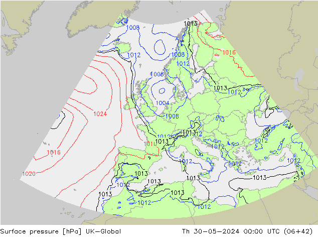 приземное давление UK-Global чт 30.05.2024 00 UTC